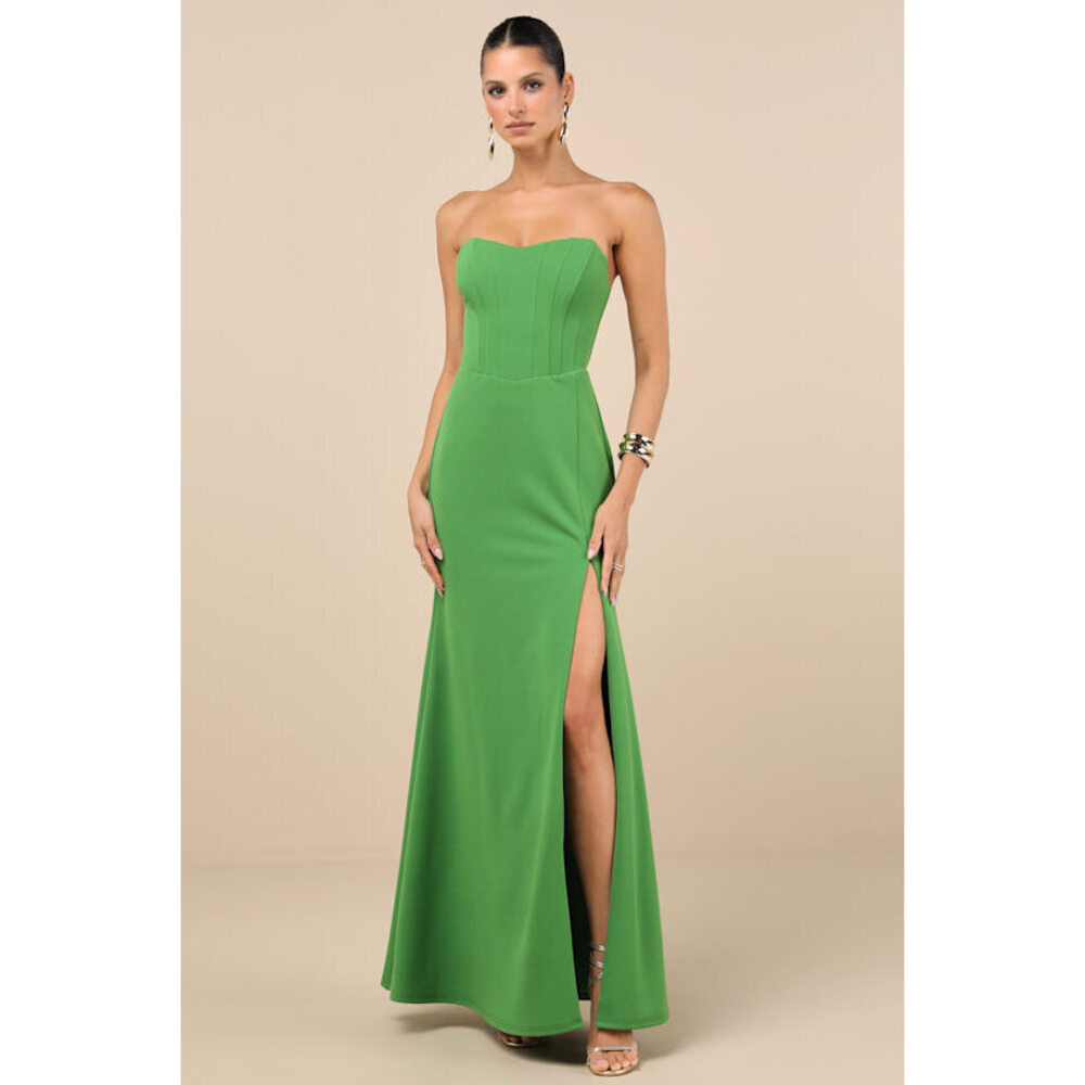 Lulus Passionate Admiration Green Strapless Bustier Maxi Dress - Size S